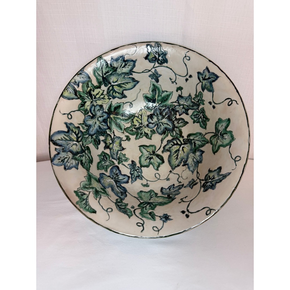 Large Vintage Chinese Ivy Floral Bowl Oklahoma Importing Co 12" Decorative